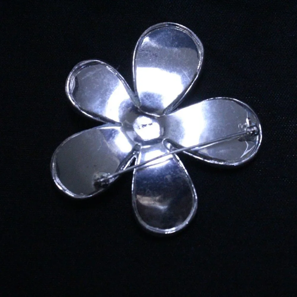 Monet Blue Moonstone & Rhinestone Flower Brooch